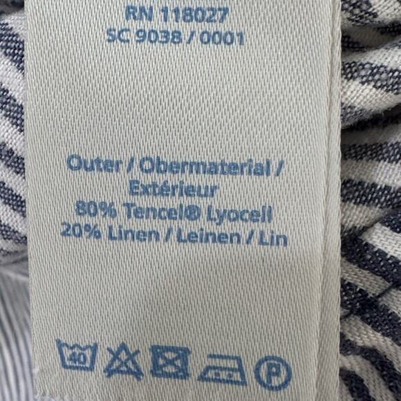 Boden Blue Striped Linen and Tencel Lyocell Pearl Snap Dress Sz 4 - Picture 6 of 8